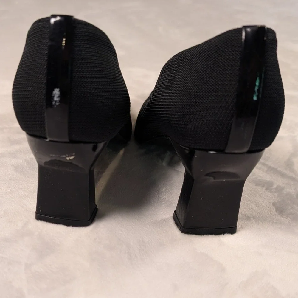Stuart Weitzman Black Fabric Square Toe Block Heel Pumps Formal Womens 8 B